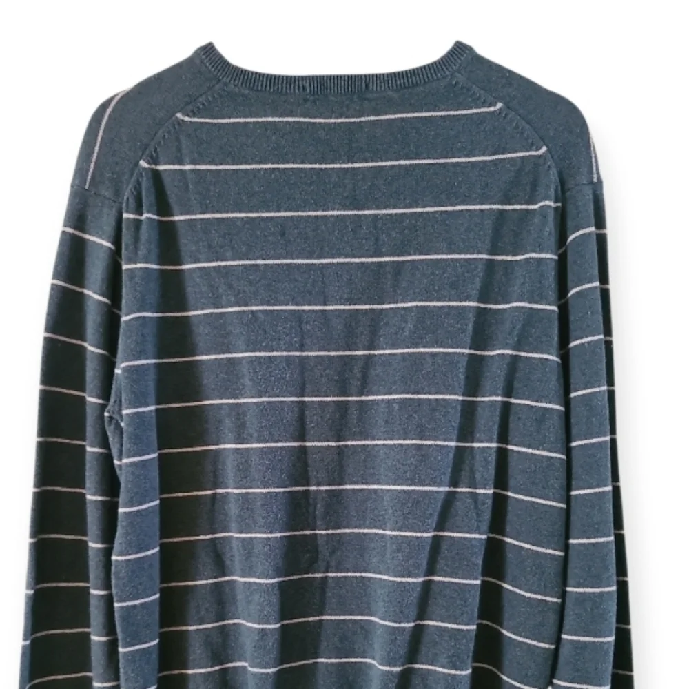 Vintage J.Crew Mens V Neck Striped Cotton Cashmere Sweater Green White Pullover